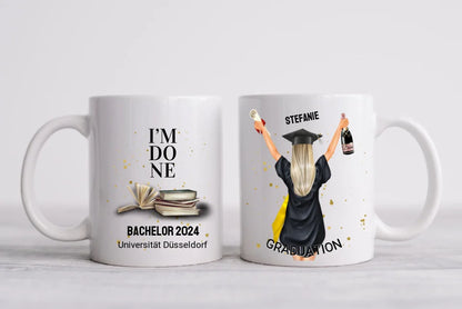 Personalisierte Tasse Schulabschluß Geschenk Bachelor, Master, Doktor, Promotion Abitur, Abi, Berufsausbildung