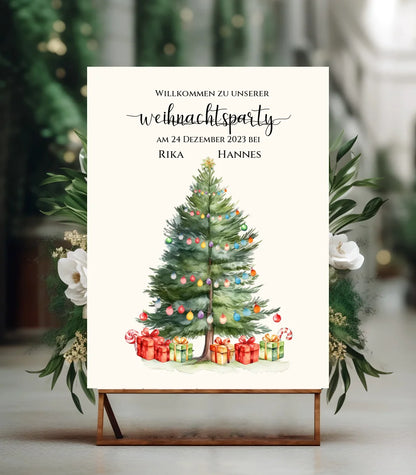 Weihnachtsposter | Willkommensschild Weihnachten | Einladung Weihnachtsfest | Weihnachtsschild Willkommen Schild mit Tannenbaum