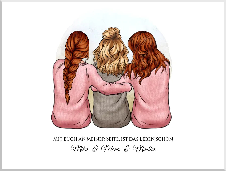 Personalisiertes Geschenk Freundin Bild | Poster 3 beste Freundinnen Geburtstagsgeschenk | Geschenk beste Schwester, Mama