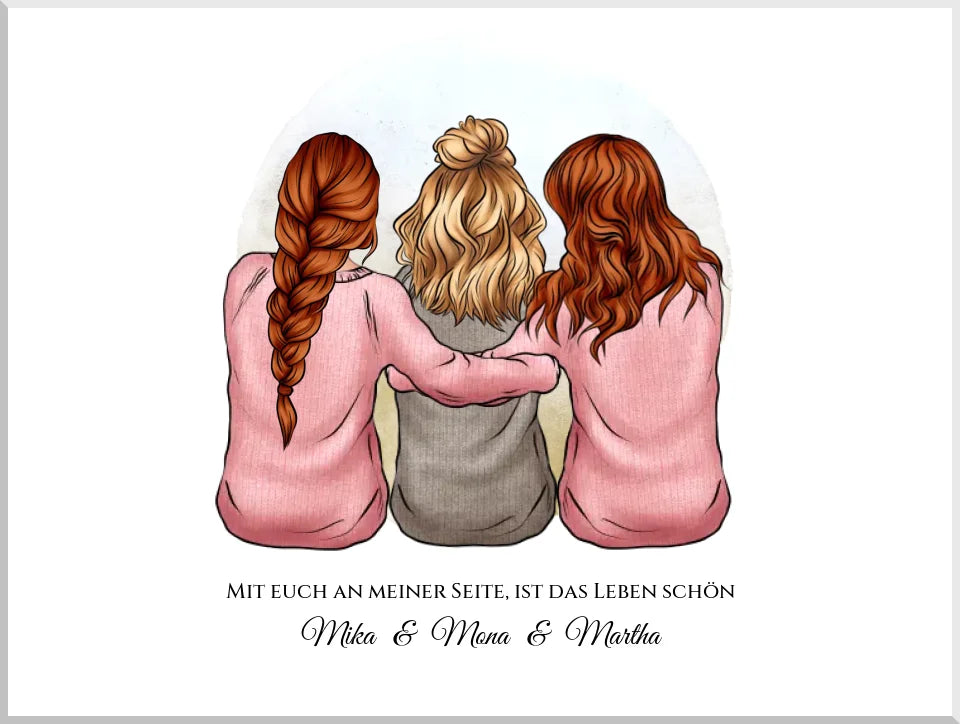 Personalisiertes Geschenk Freundin Bild | Poster 3 beste Freundinnen Geburtstagsgeschenk | Geschenk beste Schwester, Mama