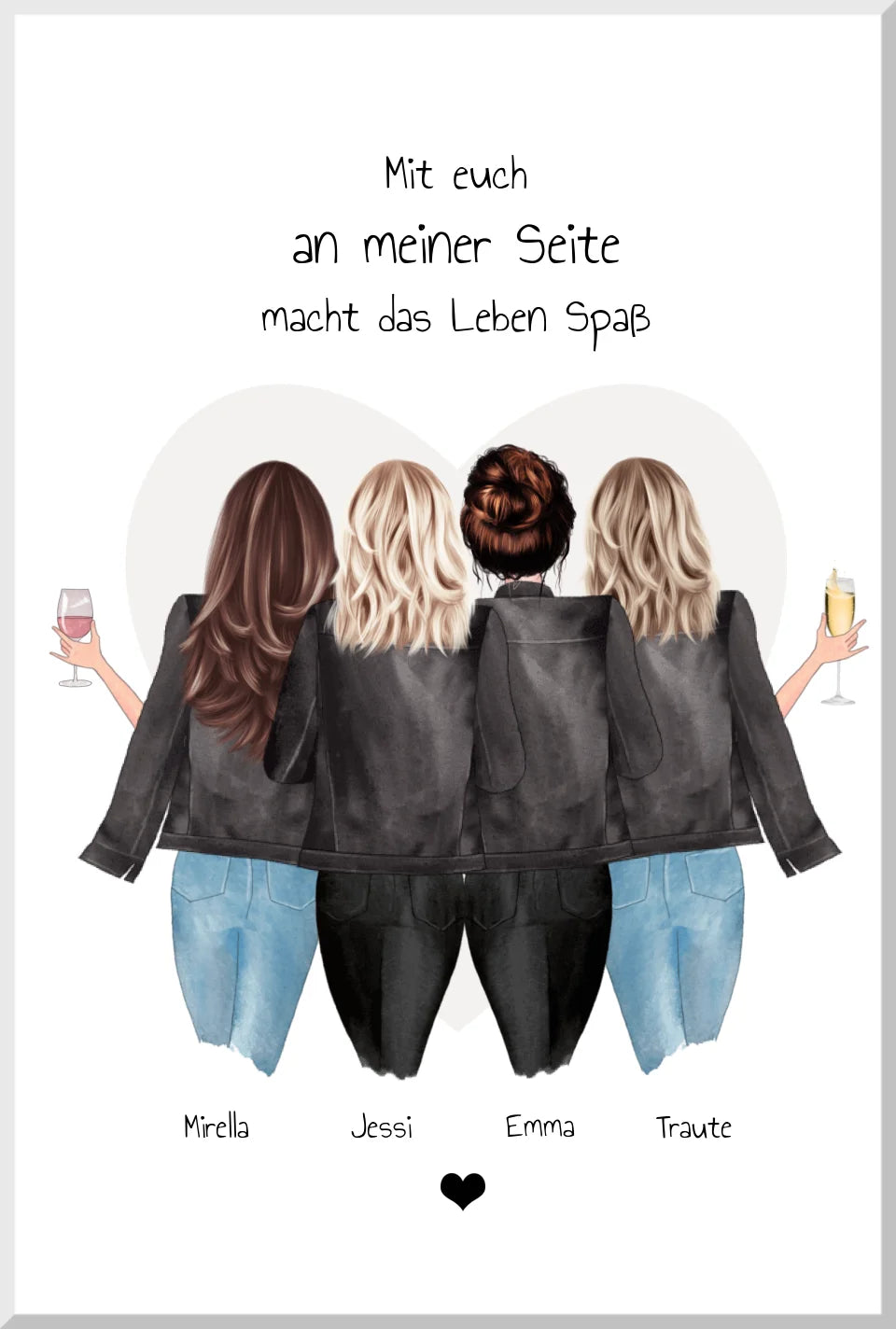 4 beste Freundinnen Poster Geschenk mit Spruch personalisiert - Beste Freundin Bild Geschenk