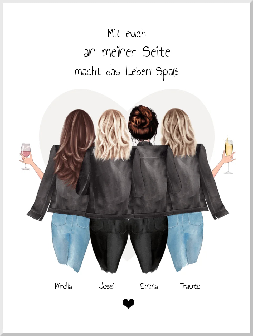 4 beste Freundinnen Poster Geschenk mit Spruch personalisiert - Beste Freundin Bild Geschenk