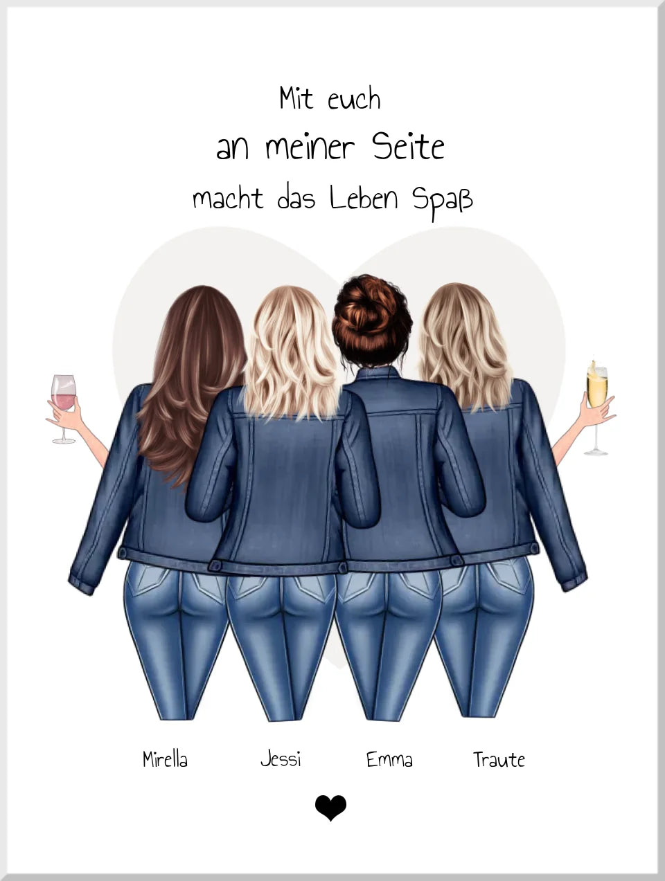 4 beste Freundinnen Poster - Personalisiertes beste Freundin Bild Geschenk - Geburtstagsgeschenk & Weihnachtsgeschenk