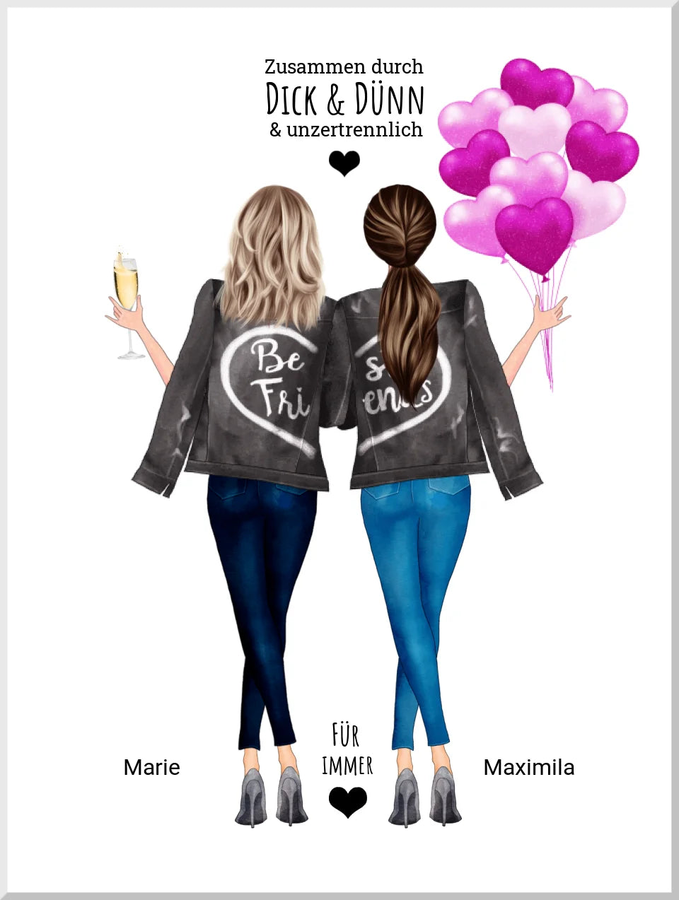 Geschenk Beste Freundin - 2 Freundinnen Poster personalisiert - Bild 2 Freundinnen, Geburtstagsgeschenk Freundin, Schwester