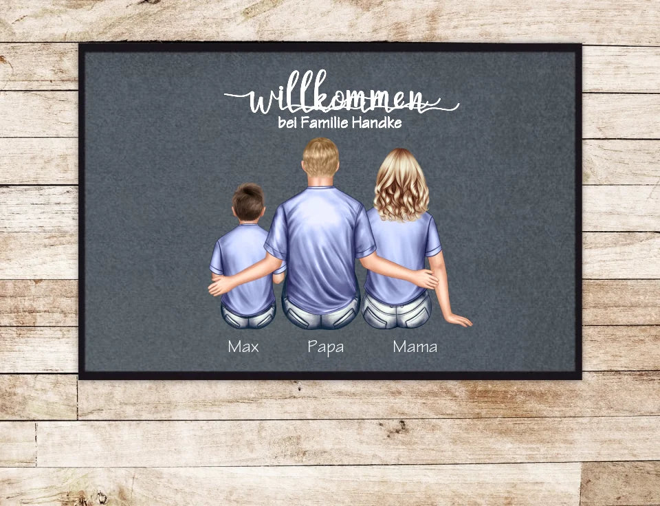 Personalisierte Fußmatte Geschenk Familie Mama | Papa, Kind mit Name | Dekofußmatte