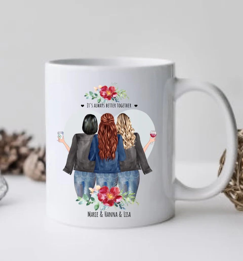 Personalisierte Tasse 3 Beste Freundinnen Geschenk Tasse Freundin, Tassendruck Geschenk Schwester, Weihnachtsgeschenk