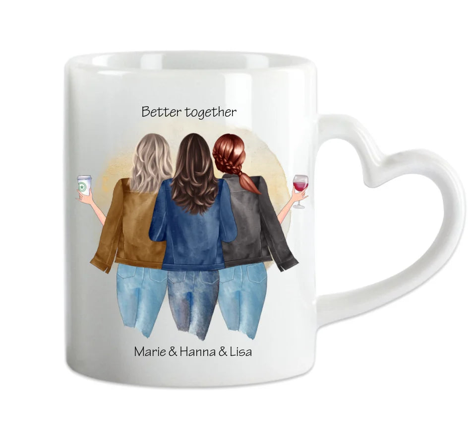 Geschenk 3 Beste Freundinnen Tasse mit Spruch personalisiert - Geburtstagsgeschenk, Freundin, Schwester, Manna, Kollegin
