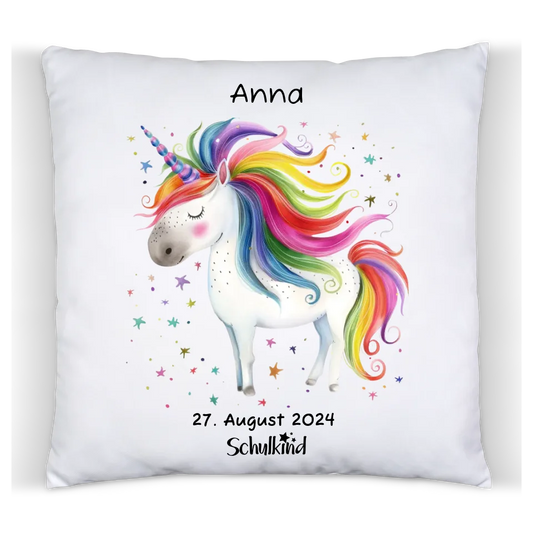 Personalisiertes Kissen & Kuscheldecke Mädchen Einhorn - Geburtstagsgeschenk