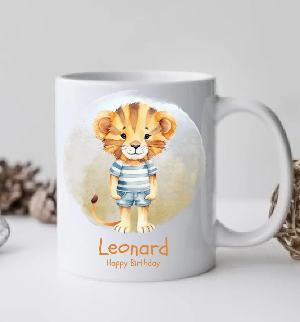 Personalisiertes Geschenk Kinder Tasse kleiner Löwe - Kinderzimmereinrichtung - Einschulung