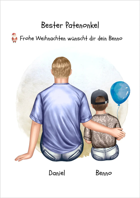 Geschenk Patenonkel mit Patenkind Junge / Mächen Poster, Leinwandbild - Weihnachtsgeschenk Geburtstagsgeschenk