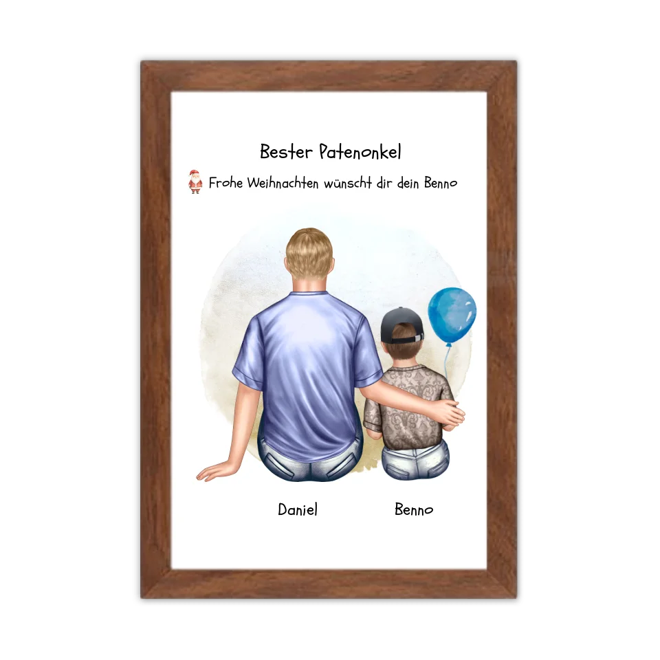 Geschenk Patenonkel mit Patenkind Junge / Mächen Poster, Leinwandbild - Weihnachtsgeschenk Geburtstagsgeschenk