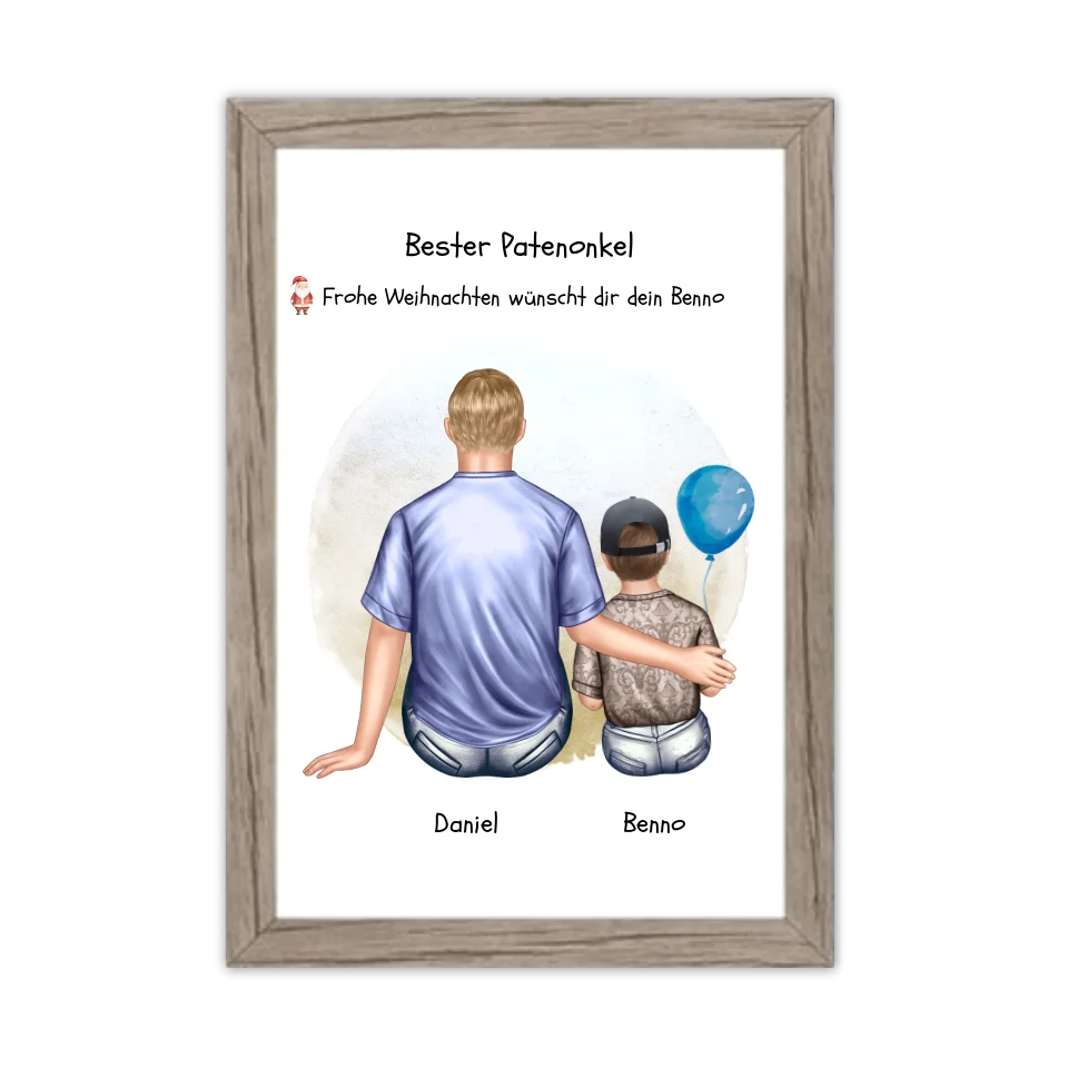 Geschenk Patenonkel mit Patenkind Junge / Mächen Poster, Leinwandbild - Weihnachtsgeschenk Geburtstagsgeschenk