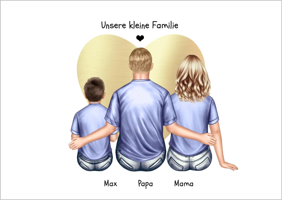 Geschenk Familie Poster, personalisiertes Familienbild mit Mama, Papa, 1 Kind perfekt als Weihnachtsgeschenk, Geburtstagsgeschenk