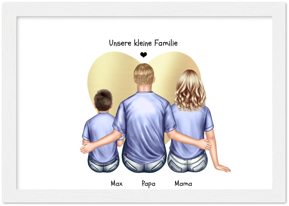 Geschenk Familie Poster, personalisiertes Familienbild mit Mama, Papa, 1 Kind perfekt als Weihnachtsgeschenk, Geburtstagsgeschenk