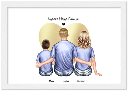 Geschenk Familie Poster, personalisiertes Familienbild mit Mama, Papa, 1 Kind perfekt als Weihnachtsgeschenk, Geburtstagsgeschenk