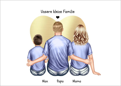 Geschenk Familie Poster, personalisiertes Familienbild mit Mama, Papa, 1 Kind perfekt als Weihnachtsgeschenk, Geburtstagsgeschenk