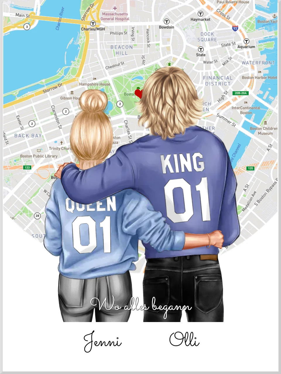 Personalisiertes Poster Geschenk für Freund / Freundin & Partnerin/Partner - Pärchen, Geschenk - Paar Bild mit Stadtkarte / Sternenkarte