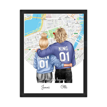 Personalisiertes Poster Geschenk für Freund / Freundin & Partnerin/Partner - Pärchen, Geschenk - Paar Bild mit Stadtkarte / Sternenkarte