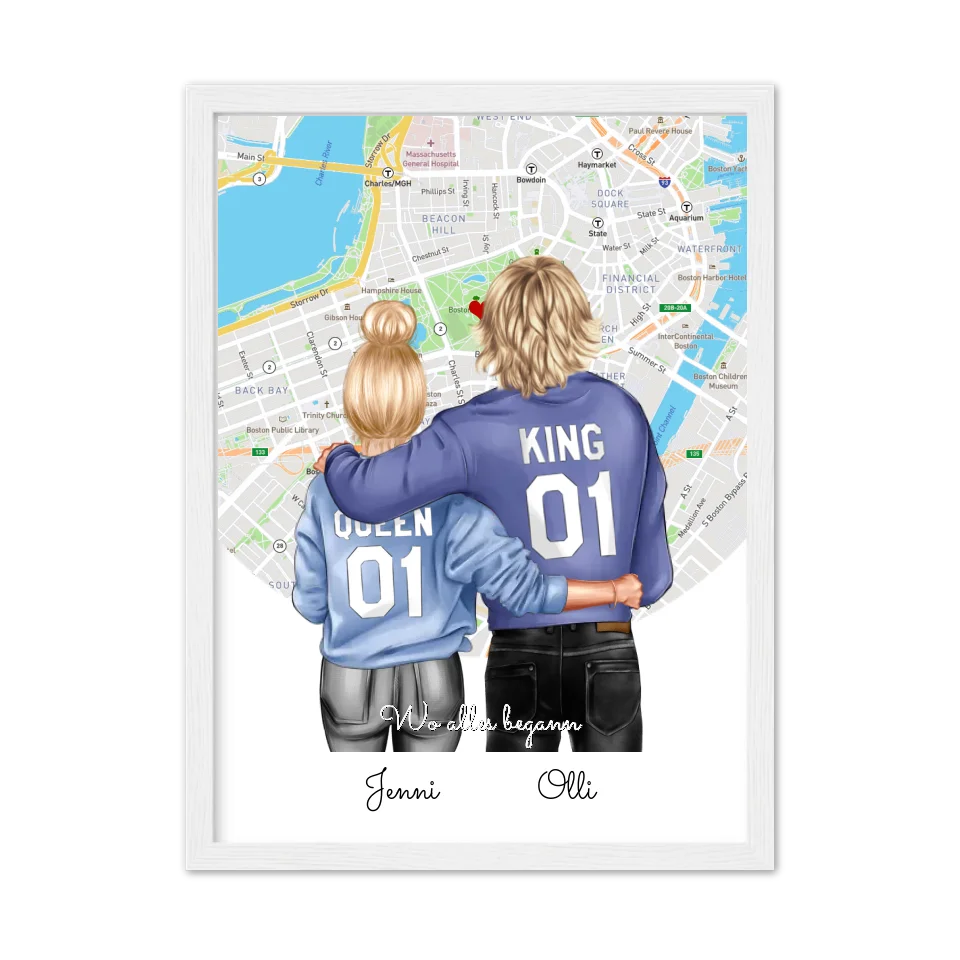 Personalisiertes Poster Geschenk für Freund / Freundin & Partnerin/Partner - Pärchen, Geschenk - Paar Bild mit Stadtkarte / Sternenkarte