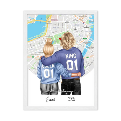 Personalisiertes Poster Geschenk für Freund / Freundin & Partnerin/Partner - Pärchen, Geschenk - Paar Bild mit Stadtkarte / Sternenkarte