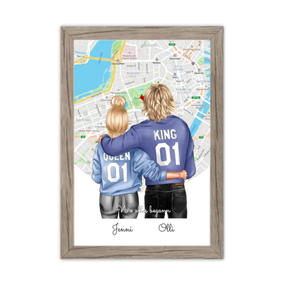 Personalisiertes Poster Geschenk für Freund / Freundin & Partnerin/Partner - Pärchen, Geschenk - Paar Bild mit Stadtkarte / Sternenkarte