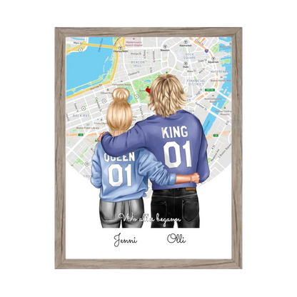 Personalisiertes Poster Geschenk für Freund / Freundin & Partnerin/Partner - Pärchen, Geschenk - Paar Bild mit Stadtkarte / Sternenkarte