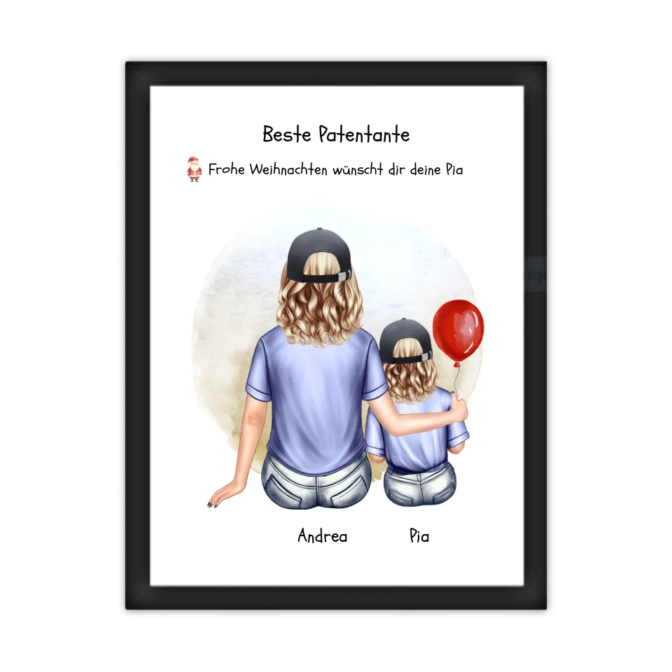 Geschenk Patentante mit Patenkind Mädchen Poster, Leinwandbild - Weihnachtsgeschenk Geburtstagsgeschenk