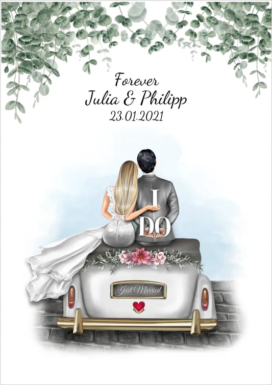 Personalisiertes Hochzeitsgeschenk - Wedding Car - Hochzeitsauto - Geschenk Hochzeit - Geschenk Bild Hochzeit - Geschenk Poster Hochzeit