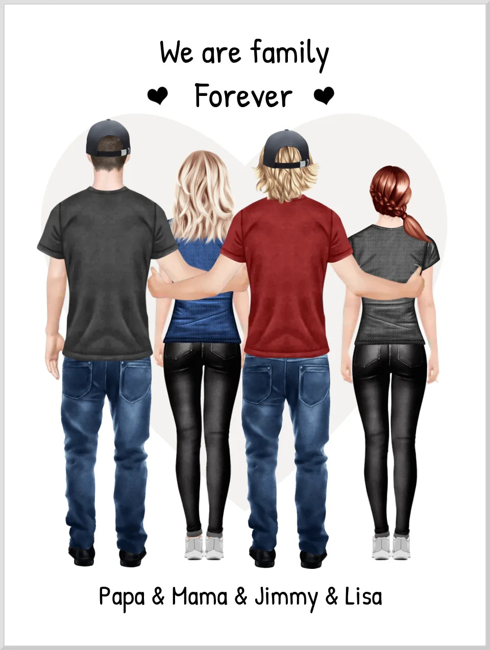 Personalisiertes beste Freunde Poster Geschenk Familie - Familienbild / Freundebild 4 Erwachsene - Familienportrait -  We are family