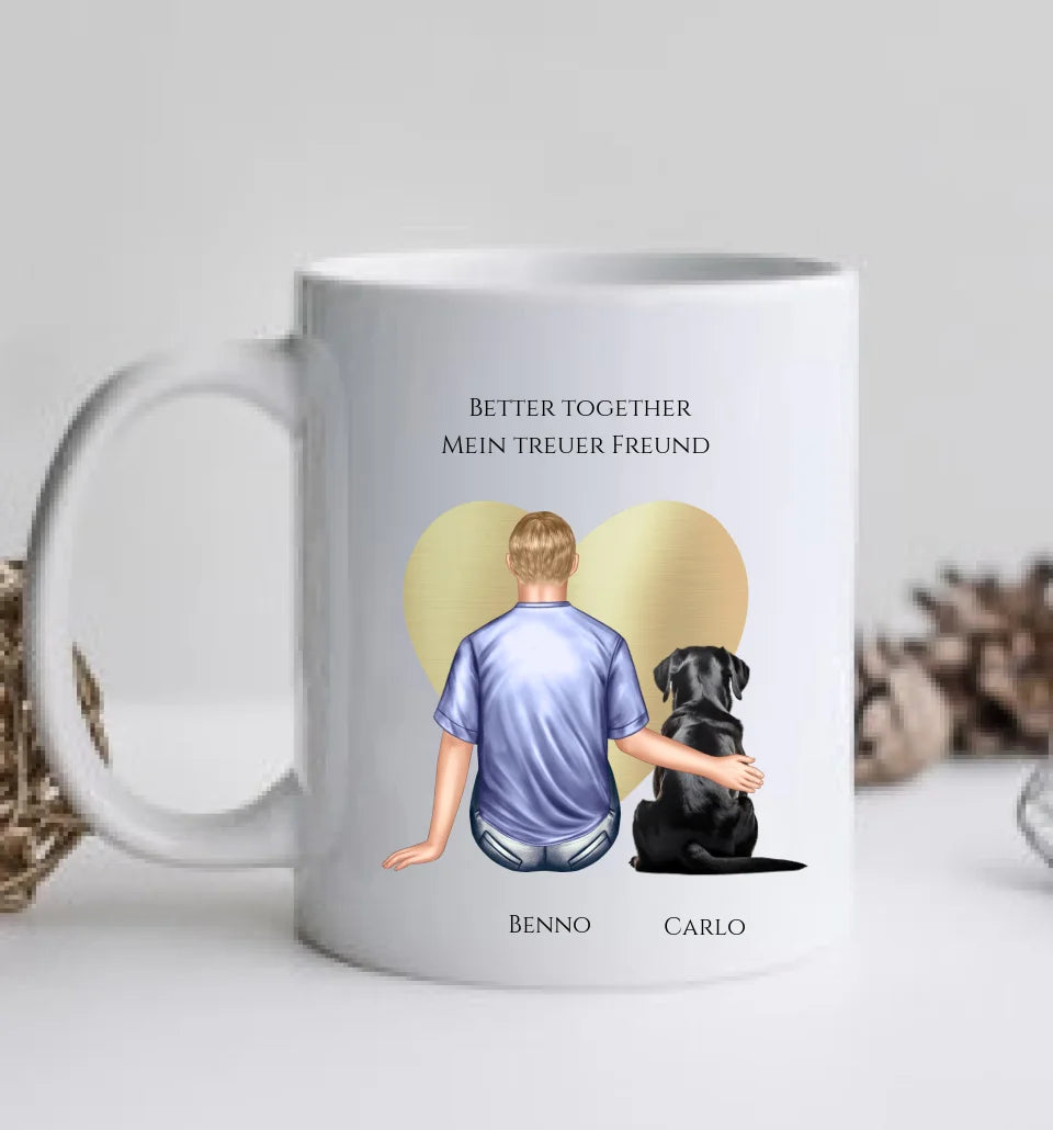 Geschenk Mann mit Hund Tasse personalisiert - Geburtstagsgeschenk Geschenk Hundebesitzer Weihnachtsgeschenk