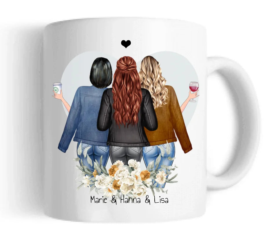 Geschenk personalisierte Tasse mit 3 Freundinnen / Frauen Geburtstagsgeschenk, Weihnachtsgeschenk