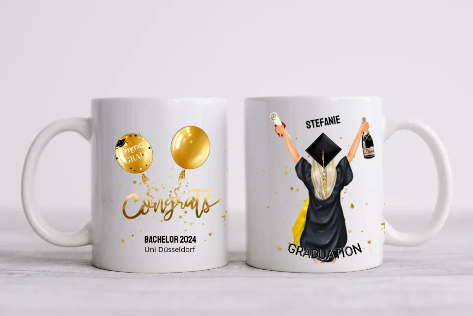 Personalisierte Tasse Schulabschluß, Geschenk Bachelor, Geschenk Master, Geschenk Doktor, Promotion Geschenk Tasse, Abitur, Abi, Ausbildung 2023