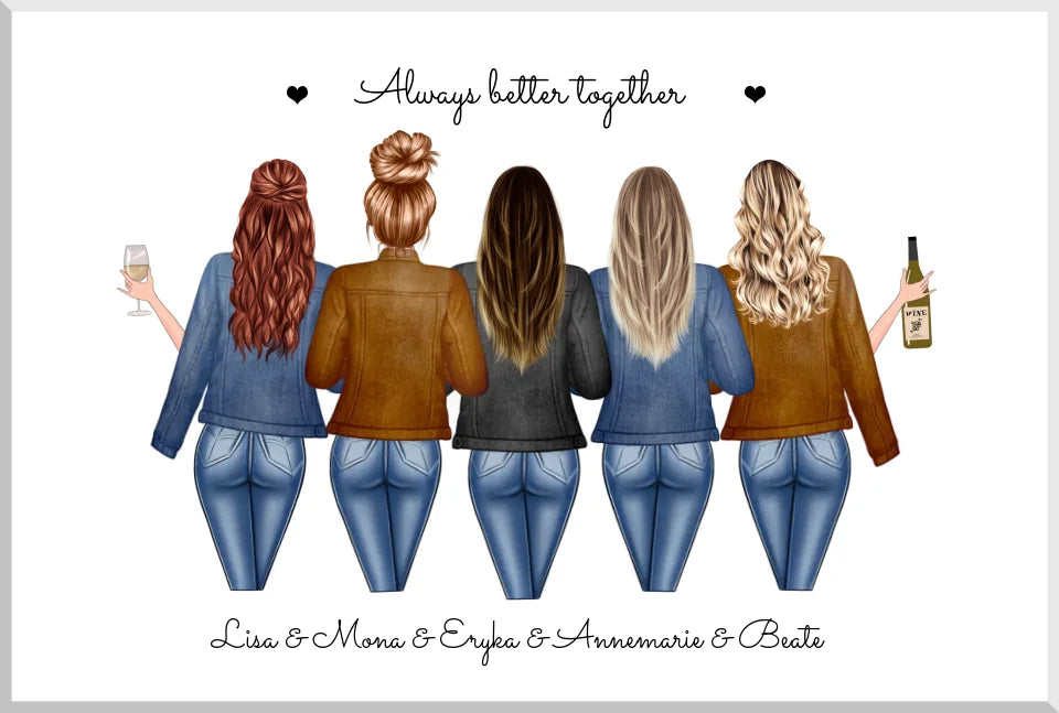 5 beste Freundinnen Poster personalisiertes Geschenk mit Spruch - Freundinnen Bild Geschenkidee Geburtstag, Weihnachtsgeschenk