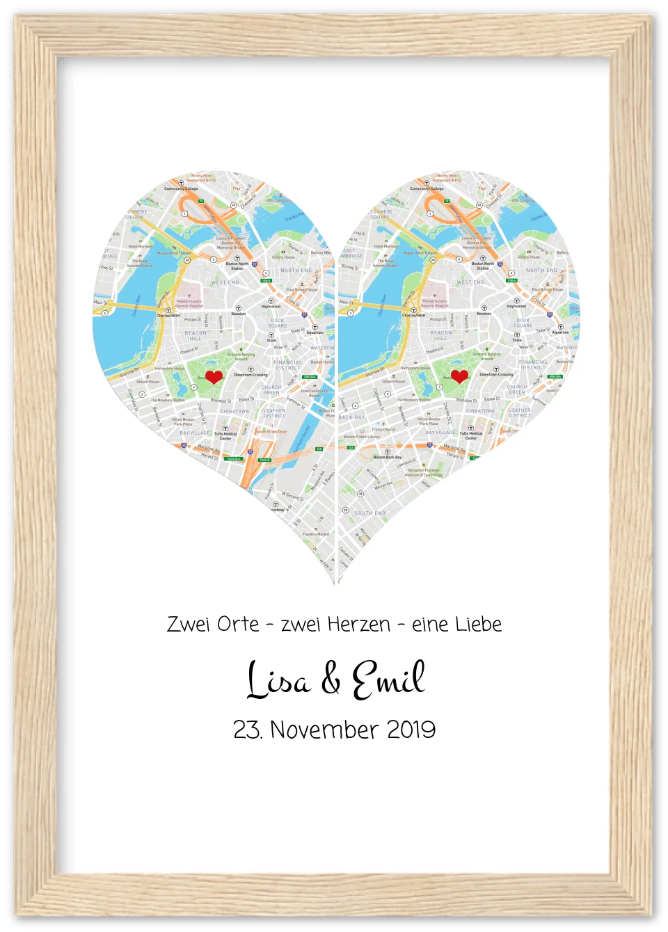 Wo alles begann Poster | Personalisierte Stadtkarte mit Herz - 2 Orte, ein Herz -Kennenlernorte - Städtekarte - Hochzeitsgeschenk-Hochzeitstag Geschenk- Glückwünsche-Hochzeitswünsche