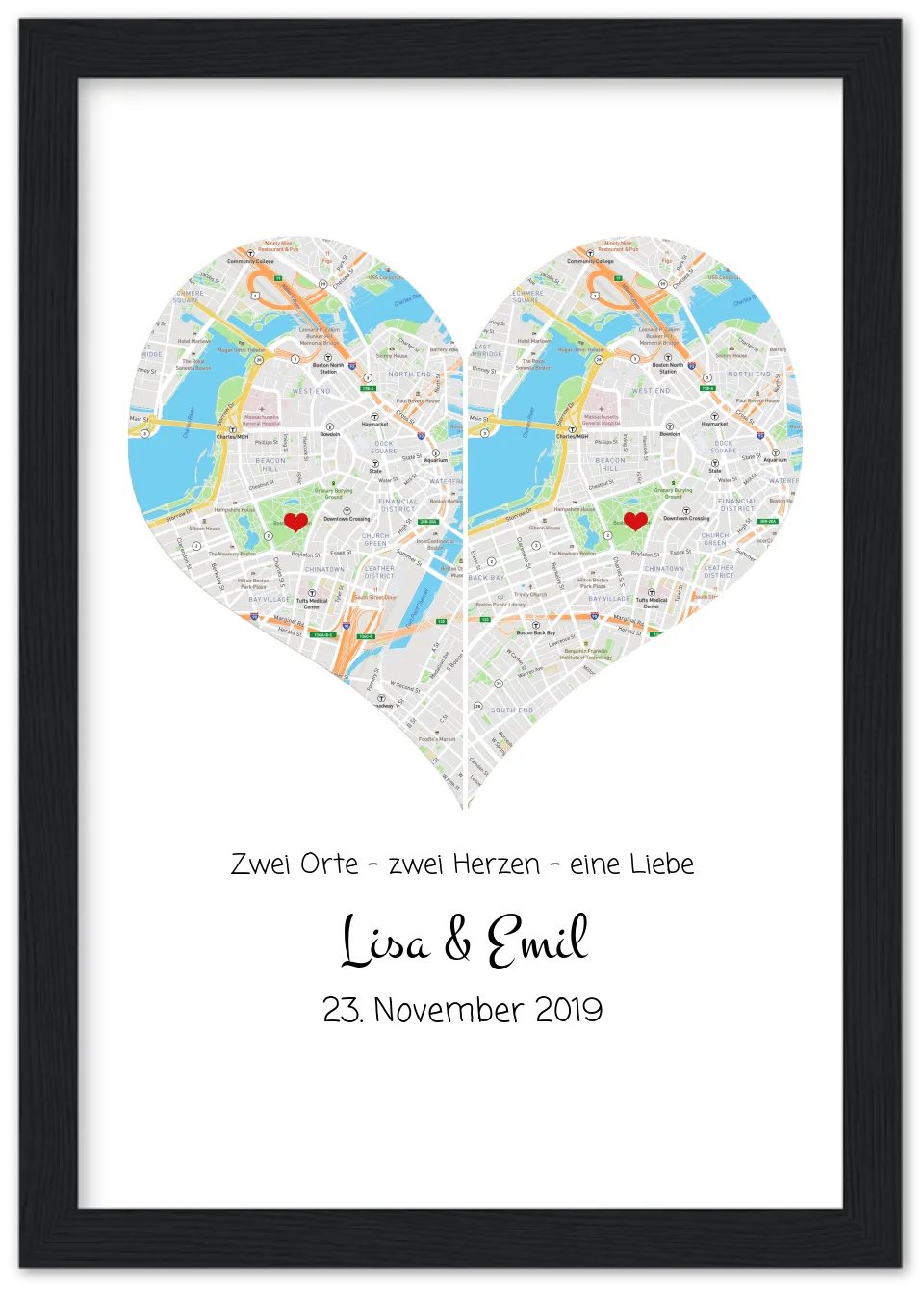 Wo alles begann Poster | Personalisierte Stadtkarte mit Herz - 2 Orte, ein Herz -Kennenlernorte - Städtekarte - Hochzeitsgeschenk-Hochzeitstag Geschenk- Glückwünsche-Hochzeitswünsche