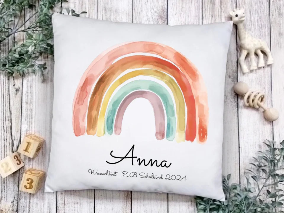 Personalisiertes Kissen Regenbogen | Einschulungsgeschenk Mädchen | Geburtstagsgeschenk, Babygeschenk  | Weihnachtsgeschenk