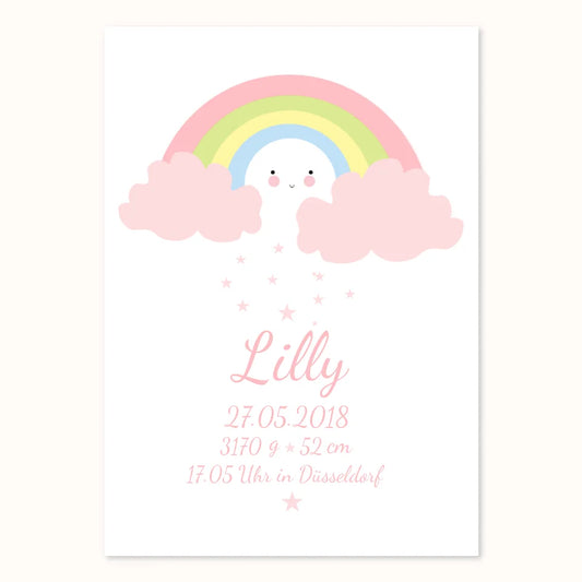 Personalisiertes Regenbogenposter -  Babyposter + Geburtsanzeige als Erinnerung zur Geburt gestalten - Baby Geschenk