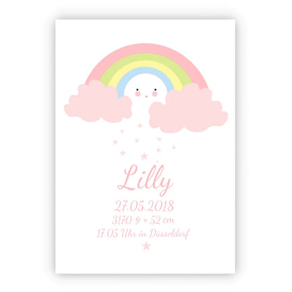 Personalisiertes Regenbogenposter -  Babyposter + Geburtsanzeige als Erinnerung zur Geburt gestalten - Baby Geschenk