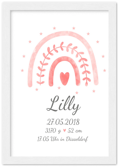 Regenbogenposter - Personalisiertes Babyposter + Geburtsanzeige als Erinnerung zur Geburt gestalten - Baby Geschenk - Taufgeschenk