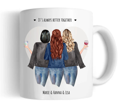 Personalsiertes beste Freunde Geschenk - 3 Beste Freundinnen Tasse, Kaffeebecher - Geschenk Schwester, Mama, Kollegin - Geburtstagsgeschenk, Weihnachtsgeschenk