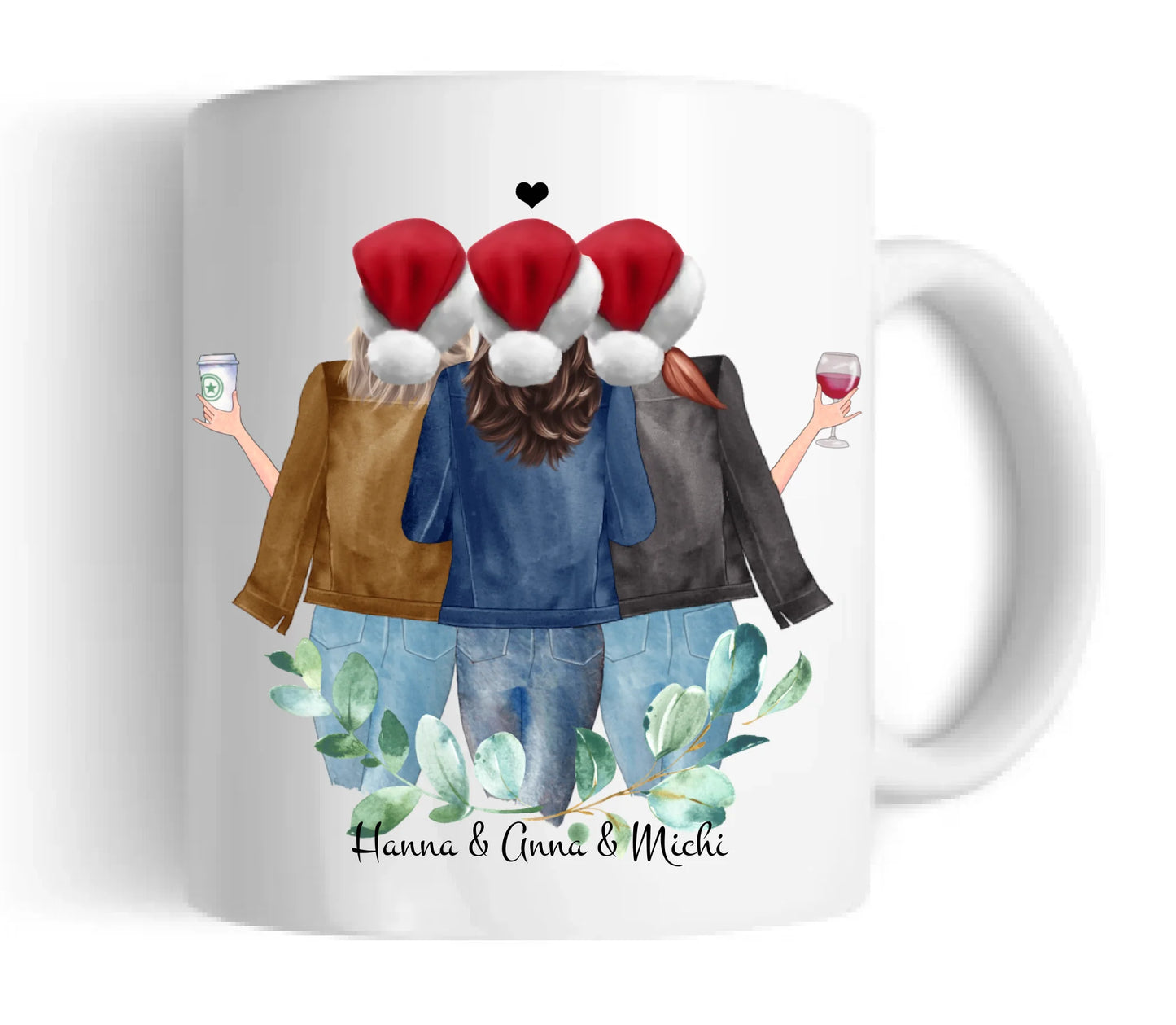 Weihnachtsgeschenk Freundin - 3 Beste Freundinnen Geschenk Kaffeetasse Weihnachtstasse personalisiert-Kaffeebecher