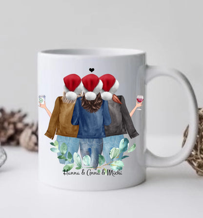 Weihnachtsgeschenk Freundin - 3 Beste Freundinnen Geschenk Kaffeetasse Weihnachtstasse personalisiert-Kaffeebecher