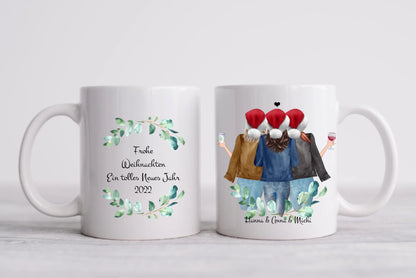 Weihnachtsgeschenk Freundin - 3 Beste Freundinnen Geschenk Kaffeetasse Weihnachtstasse personalisiert-Kaffeebecher