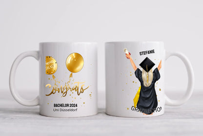 Personalisierte Tasse Schulabschluß, Geschenk 2023 Bachelor, Master, Doktor, Promotion Abitur, Abi, Ausbildung