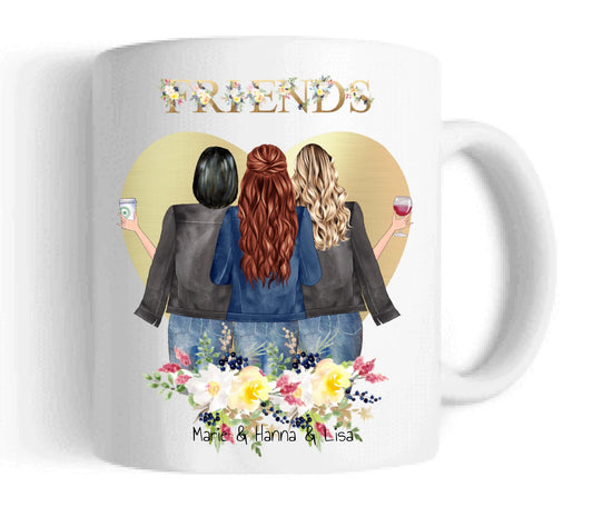 Personalisiertes Geschenk Tasse 3 Beste Freundinnen, Kaffeebecher, Geschenkidee Freundin, Weihnachtsgeschenk Schwester