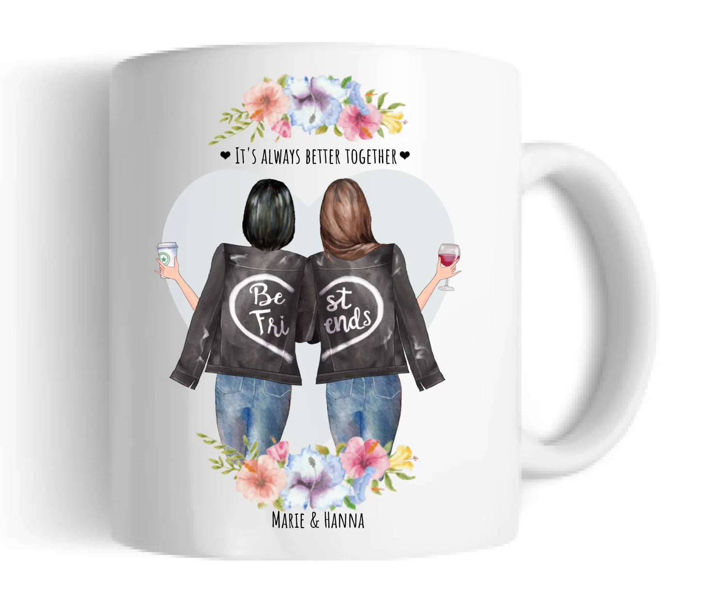 Personalisierte Tasse 2 Beste Freundin Kaffeebecher, Freundinnentasse, Geschenk Schwester, Kollegin, Weihnachtsgeschenk