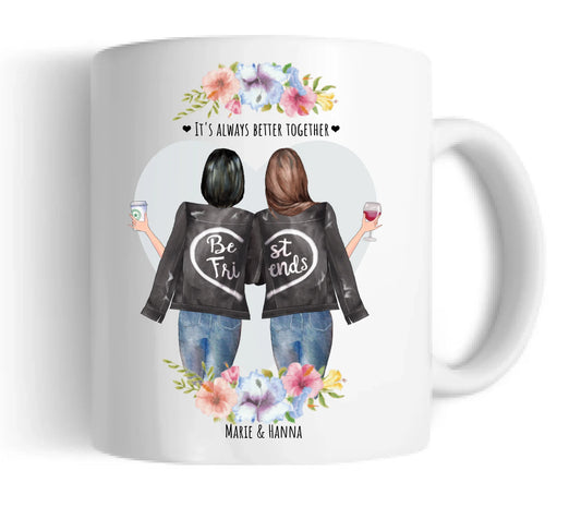 Personalisierte Tasse 2 Beste Freundin Kaffeebecher, Freundinnentasse, Geschenk Schwester, Kollegin, Weihnachtsgeschenk