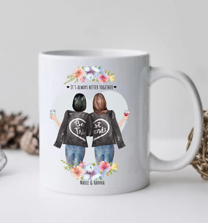 Personalisierte Tasse 2 Beste Freundin Kaffeebecher, Freundinnentasse, Geschenk Schwester, Kollegin, Weihnachtsgeschenk