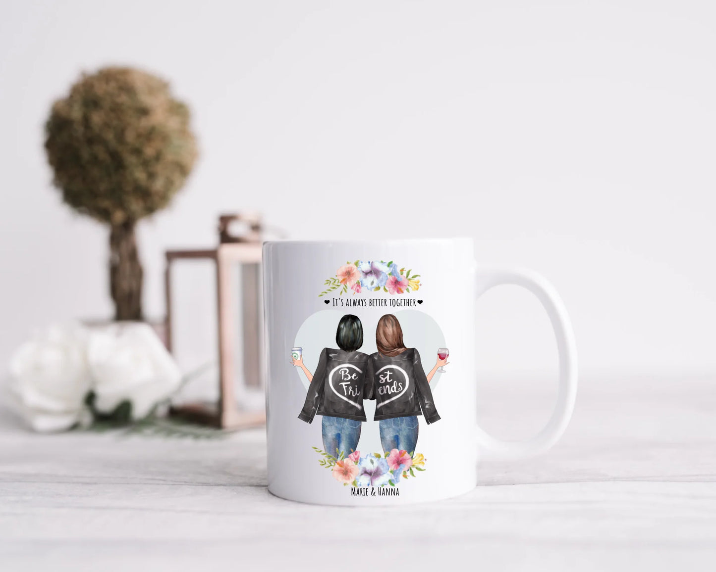 Personalisierte Tasse 2 Beste Freundin Kaffeebecher, Freundinnentasse, Geschenk Schwester, Kollegin, Weihnachtsgeschenk