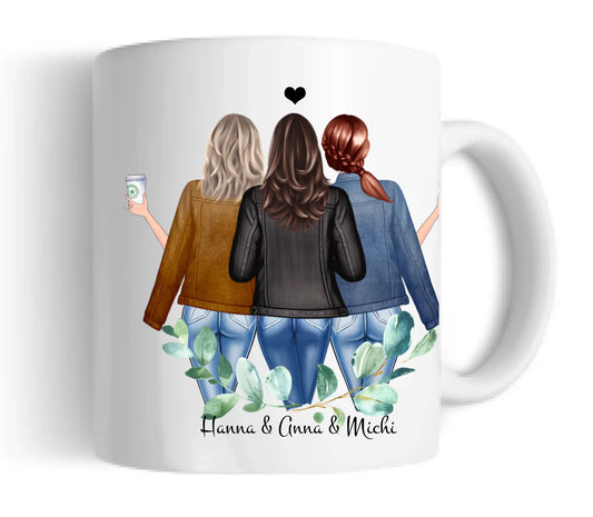 Personalisierte Tasse Geschenk Freundin - 3 Beste Freundinnen Tasse, Schwester, Kollegin, Tassendruck